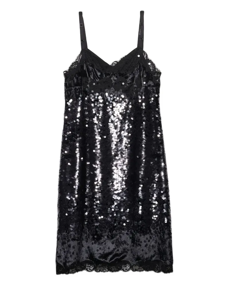 Prada Samt-Midikleid mit Pailletten - Schwarz Schwarz