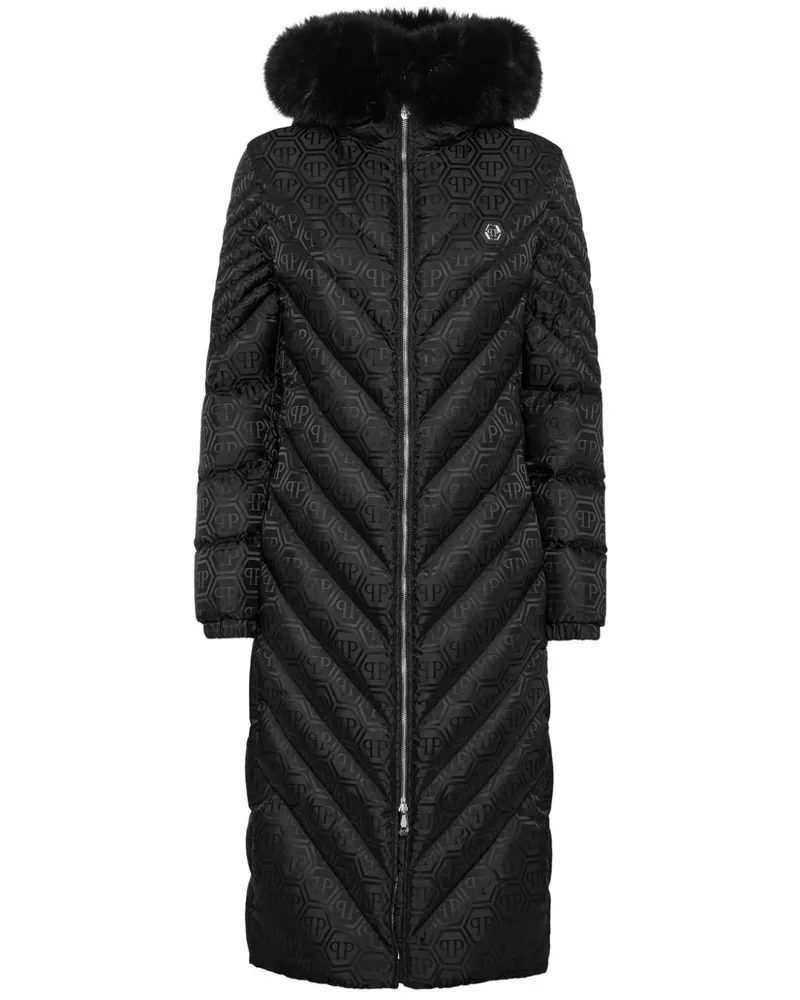 Philipp Plein Gesteppter Mantel mit Monogramm - Schwarz Schwarz