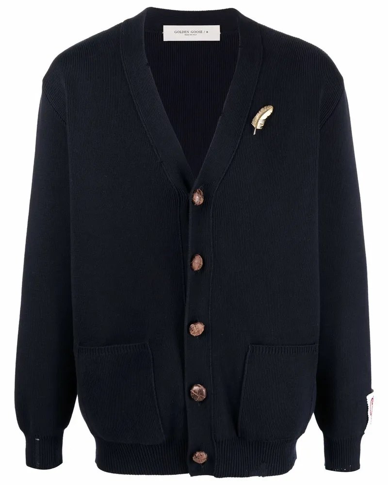 Golden Goose Cardigan mit Anstecknadel in Federform - Blau Blau