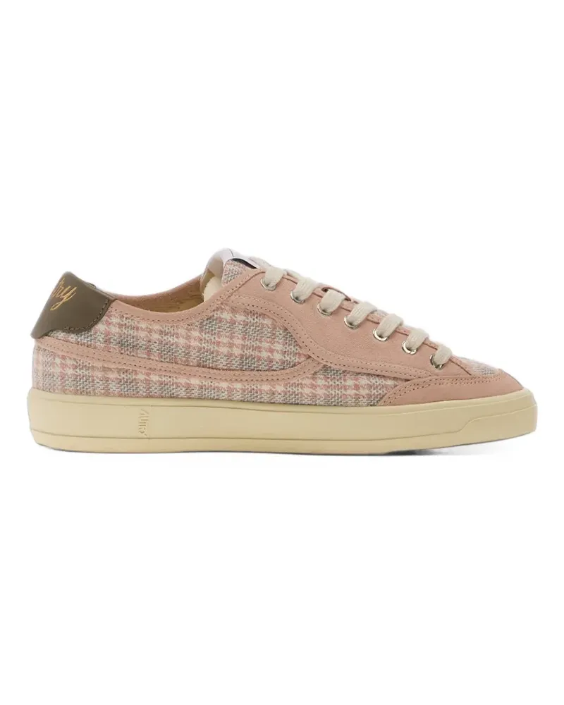 AUTRY Windscape Low sneakers in powder pink and chocolate check-print fabric and suede - Rosa Rosa