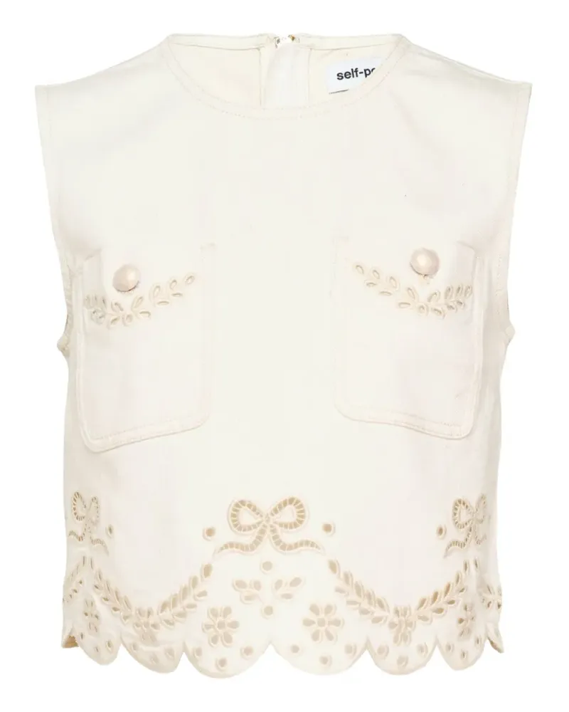 Self-Portrait broderie-anglaise scalloped-hem top - Nude Nude