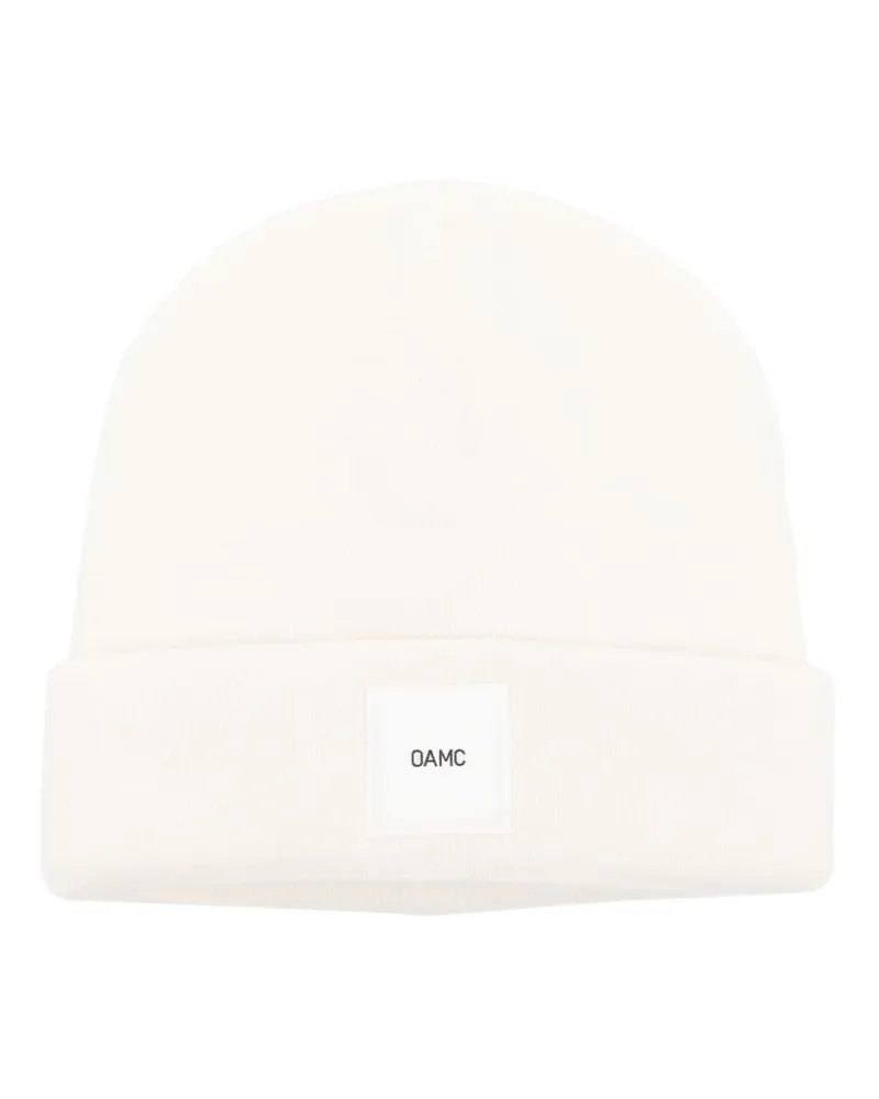 OAMC Gerippte Beanie mit Logo-Patch - Weiß Weiß