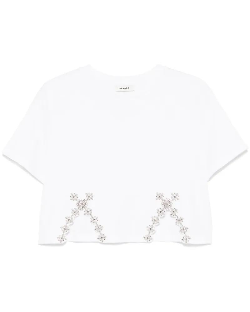 Sandro T-Shirt mit Strassverzierung - Weiß Weiß