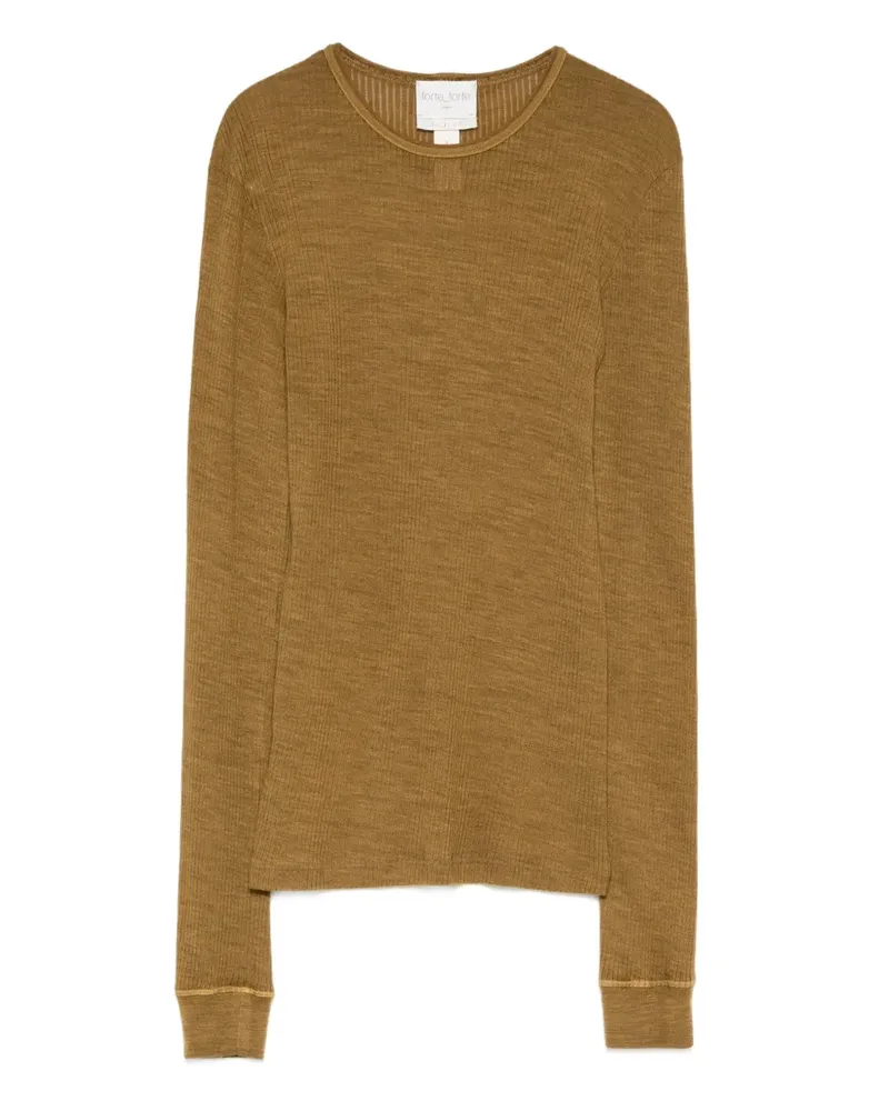 forte_forte Geripptes Langarmshirt - Grün Grün