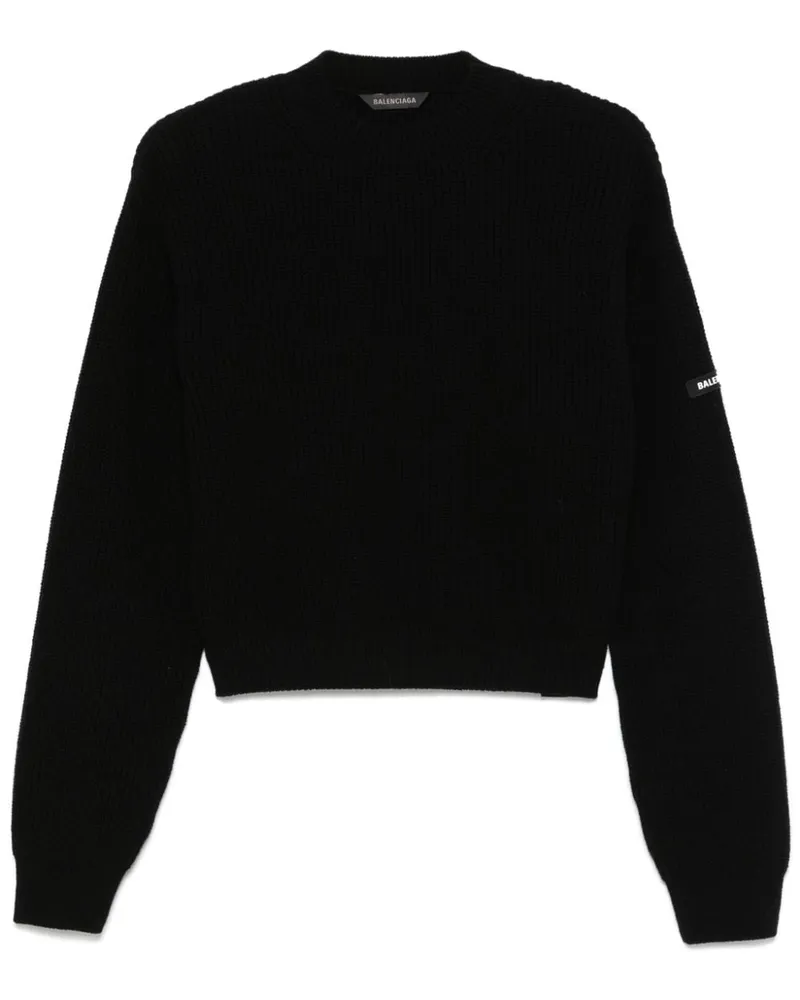 Balenciaga Cropped-Pullover mit Patch - Schwarz Schwarz