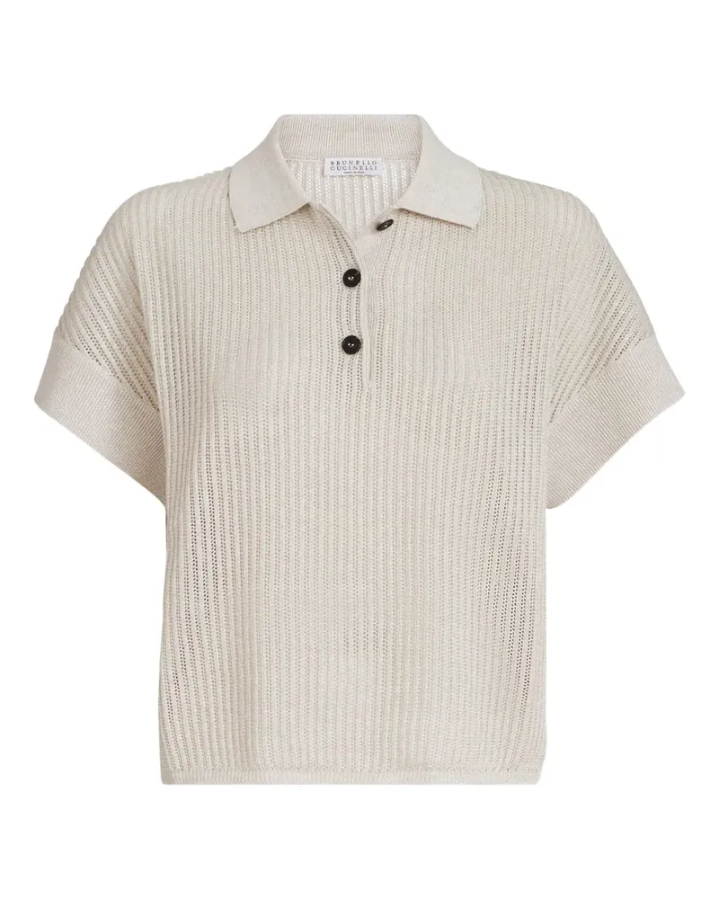 Brunello Cucinelli Geripptes Poloshirt - Nude Nude