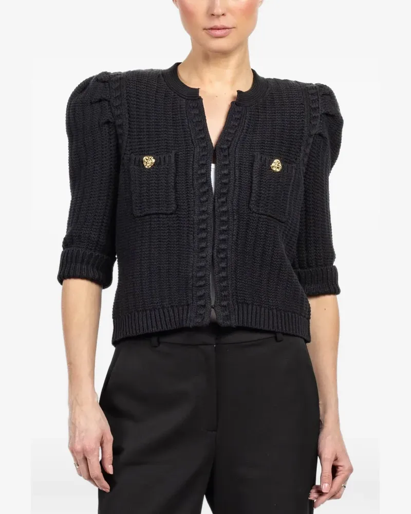 L'Agence Delilah puff-sleeve chest-pocket cardigan - Schwarz Schwarz