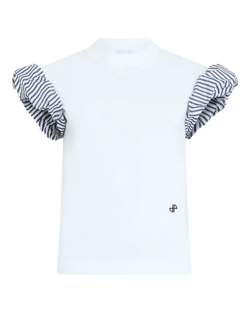 Patou T-Shirt mit gestreiften Ärmeln - Weiß Weiß