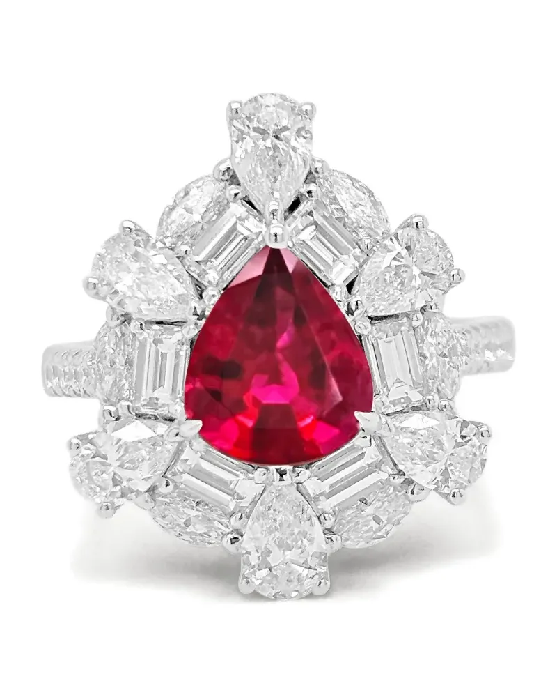 HYT Jewelry 18kt Statement-Weißgoldring mit Diamant und Rubin - Silber Silber