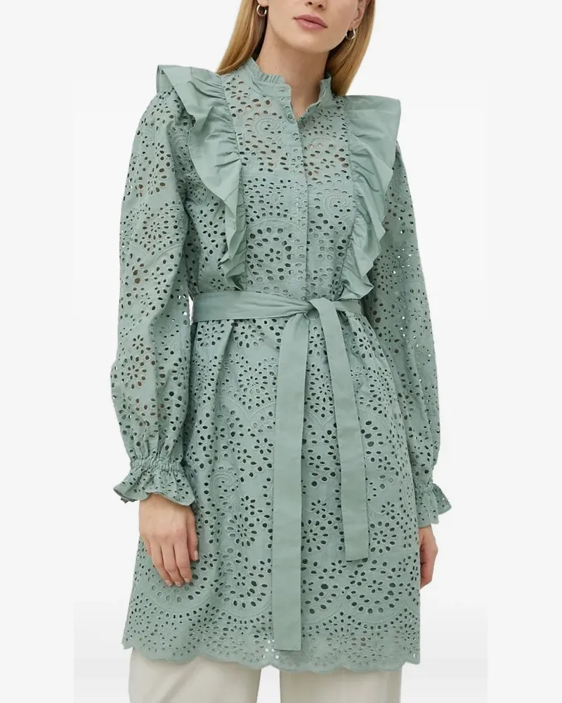 BRUUNS BAZAAR Gerüschtes Minikleid mit Ösenstickerei - Grün Grün