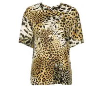 Seidenbluse mit Leoparden-Print - Nude