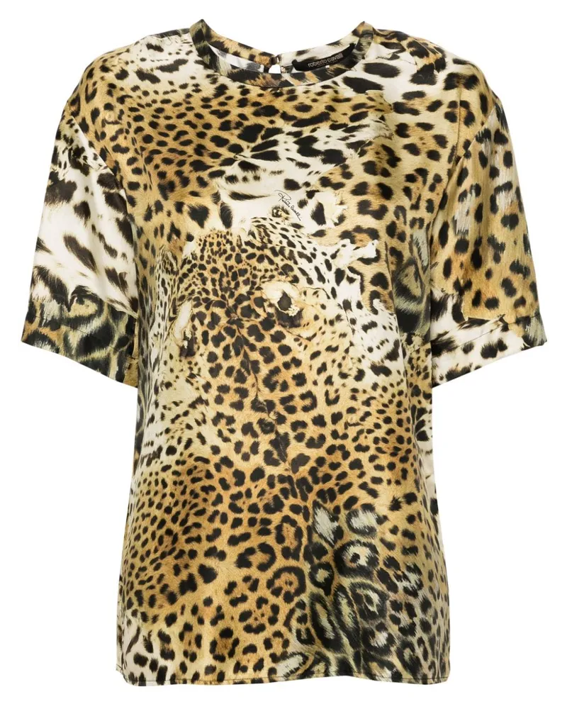 Roberto Cavalli Seidenbluse mit Leoparden-Print - Nude Nude