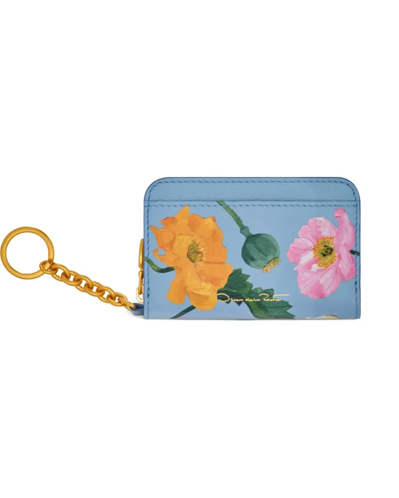 Oscar de la Renta poppy-printed keychain wallet - Blau Blau