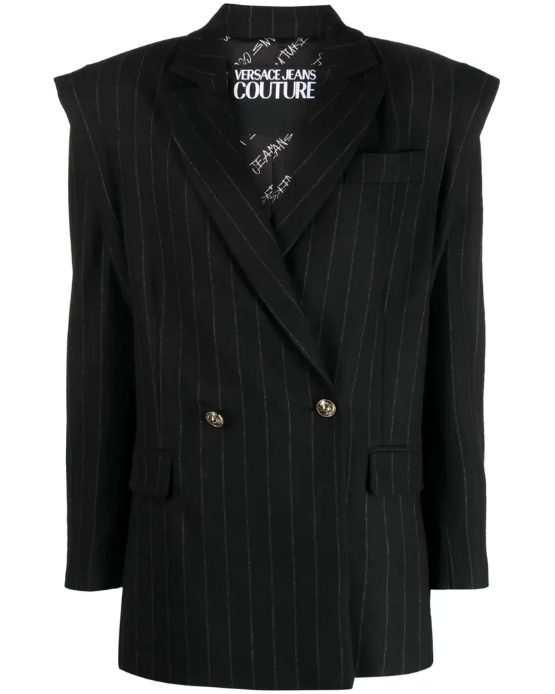 Versace Jeans Doppelreihiger Nadelstreifenblazer - Schwarz Schwarz