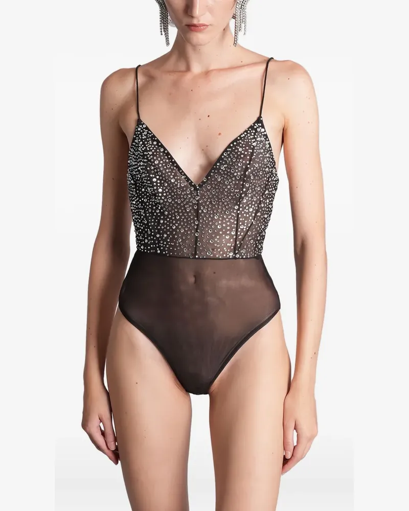 Alex Perry Verzierter Body mit V-Ausschnitt - Schwarz Schwarz