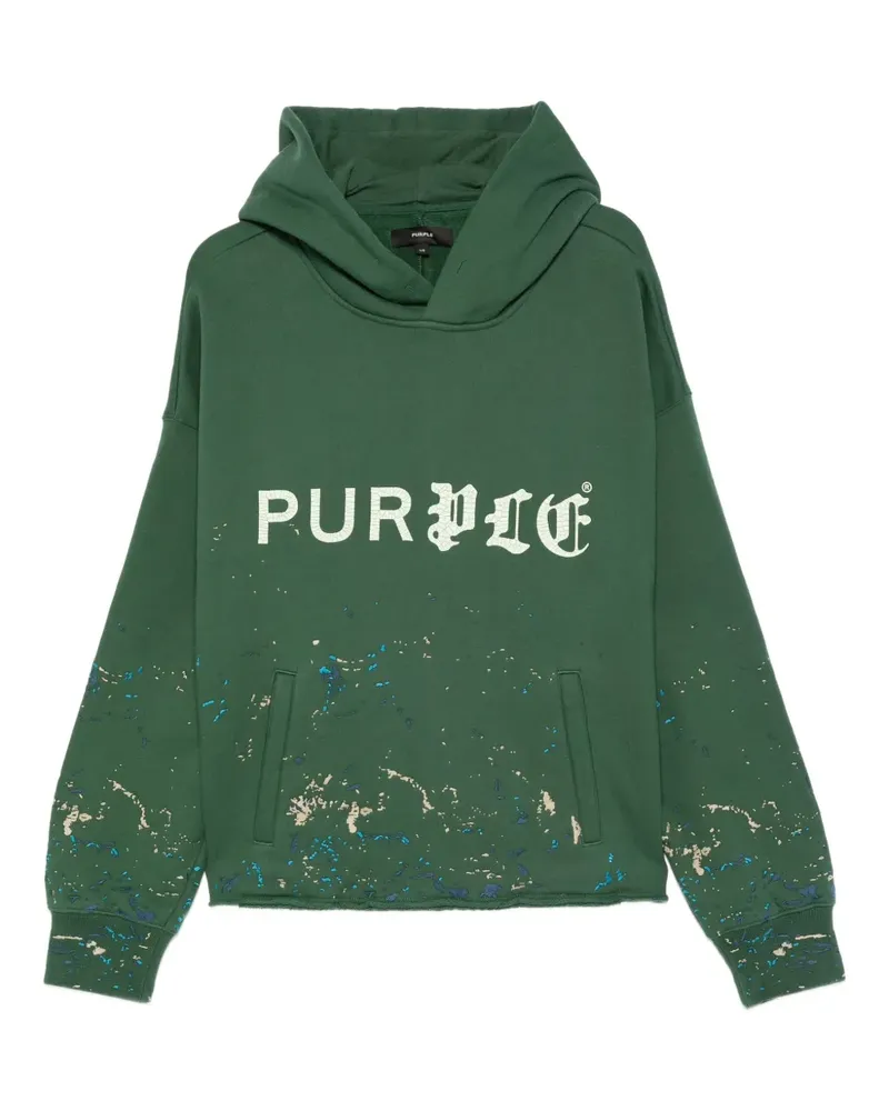 PURPLE BRAND logo-print splatter-effect hoodie - Grün Grün