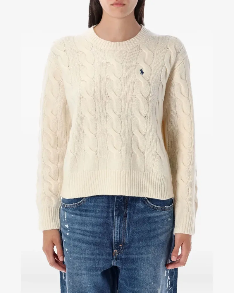 Ralph Lauren Zopfmuster-Pullover mit Logo-Stickerei - Weiß Weiß