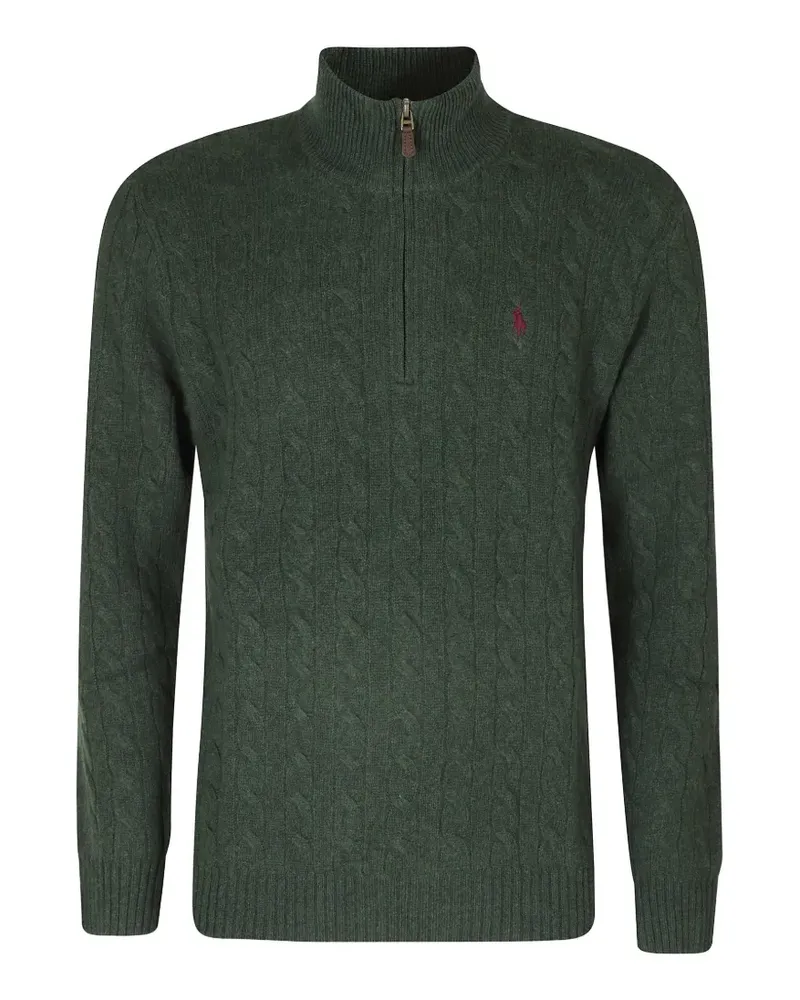 Ralph Lauren Pullover mit Zopfmuster und Viertelreißverschluss - Grün Grün