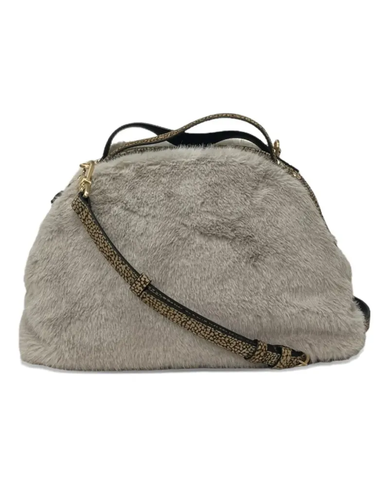 Borbonese Schultertasche mit Pelzhenkel - Grau Grau