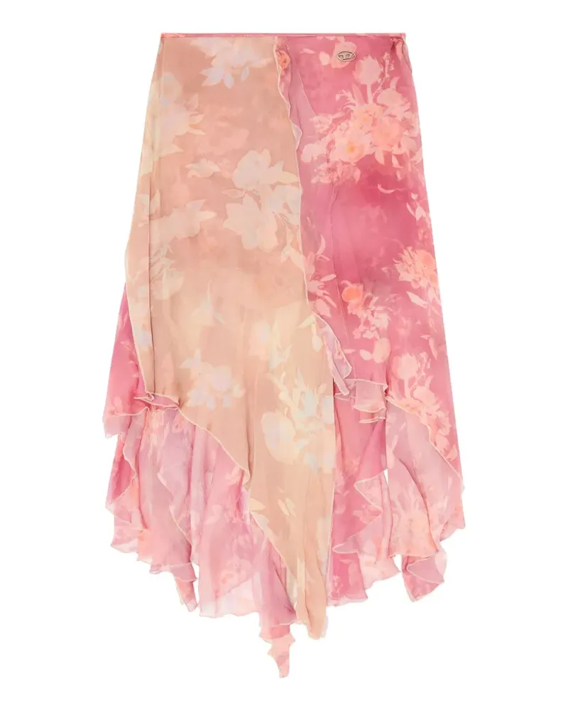Diesel asymmetric floral midi skirt in viscose and silk - Rosa Rosa