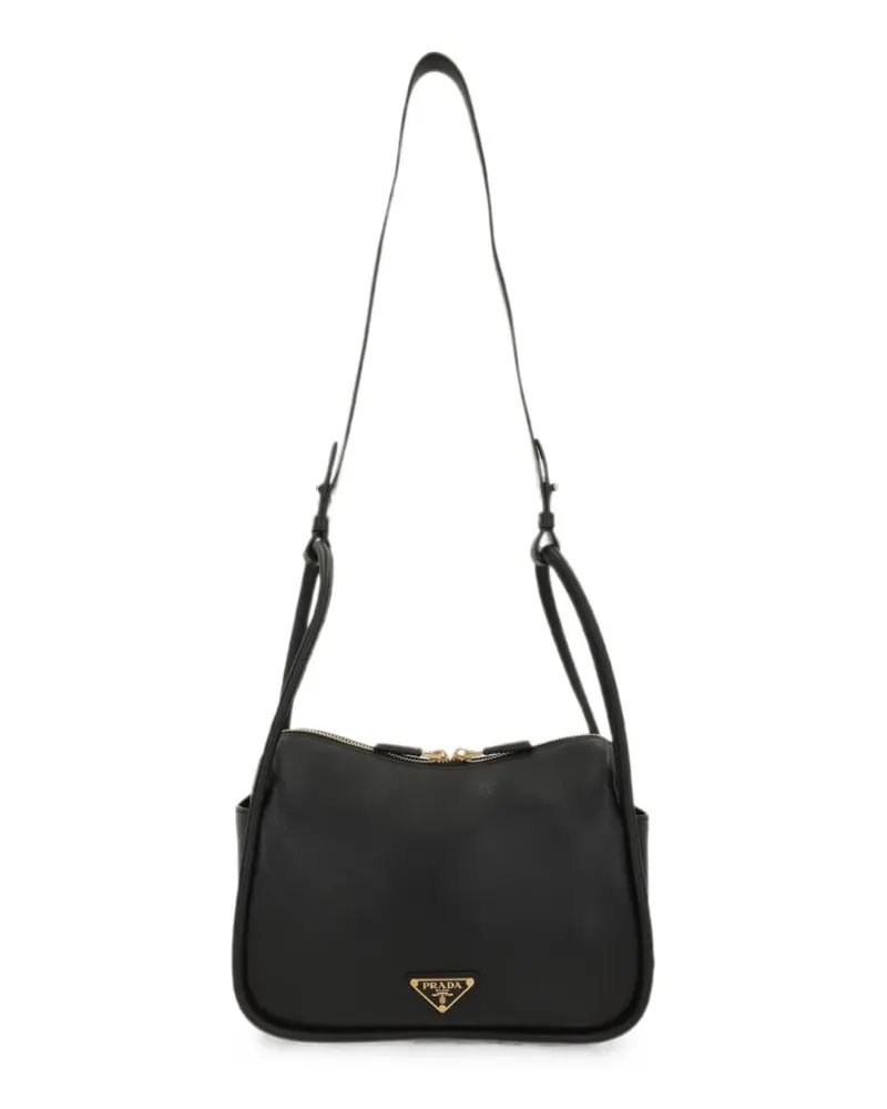 Prada logo-plaque leather shoulder bag - Schwarz Schwarz