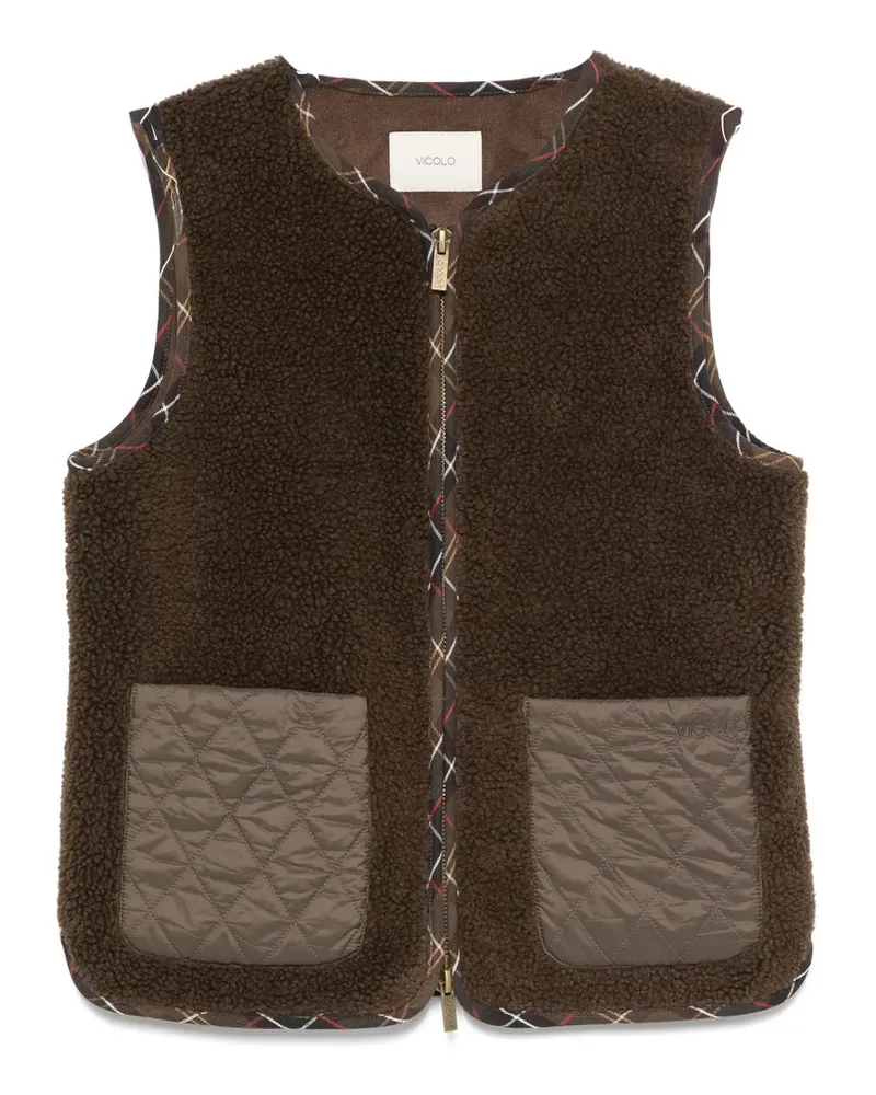 VICOLO quilted-pocket teddy-texture gilet - Braun Braun