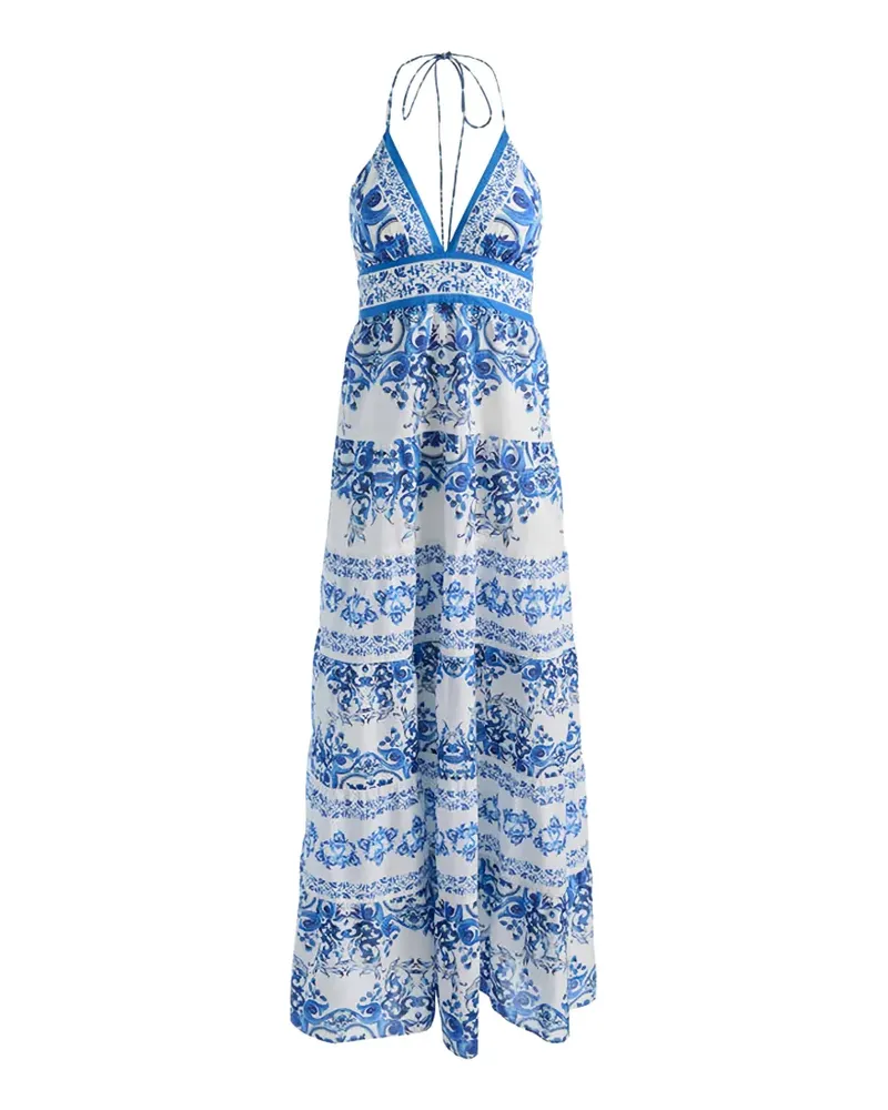 Alice + Olivia Karolina Neckholder-Maxikleid mit Print - Weiß Weiß