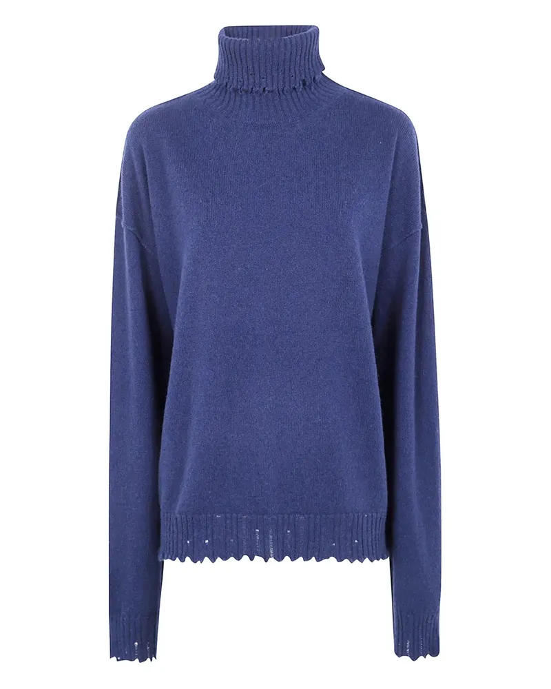 Uma Wang Rollkragenpullover mit ausgefranstem Saum - Blau Blau