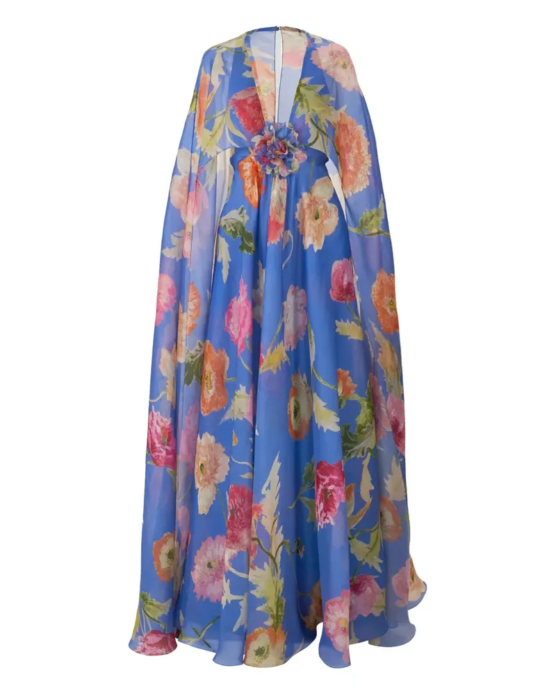 Carolina Herrera New York Cape-Maxikleid mit Mohn-Print - Blau Blau