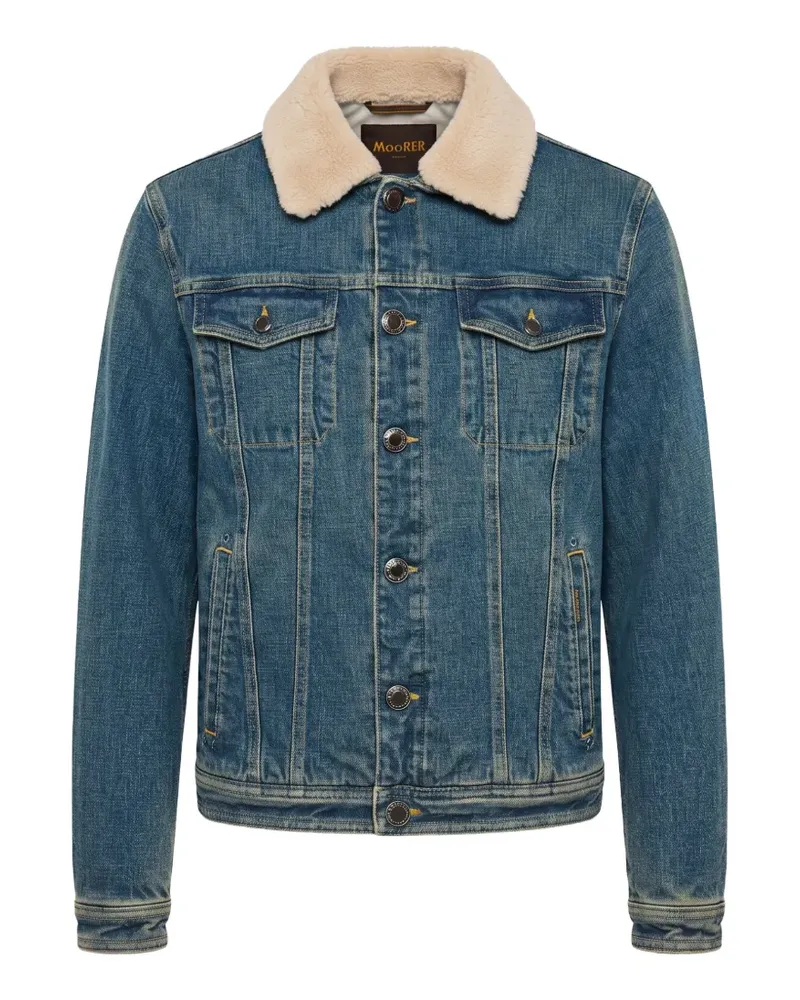 MOORER faux-fur collar denim jacket - Blau Blau