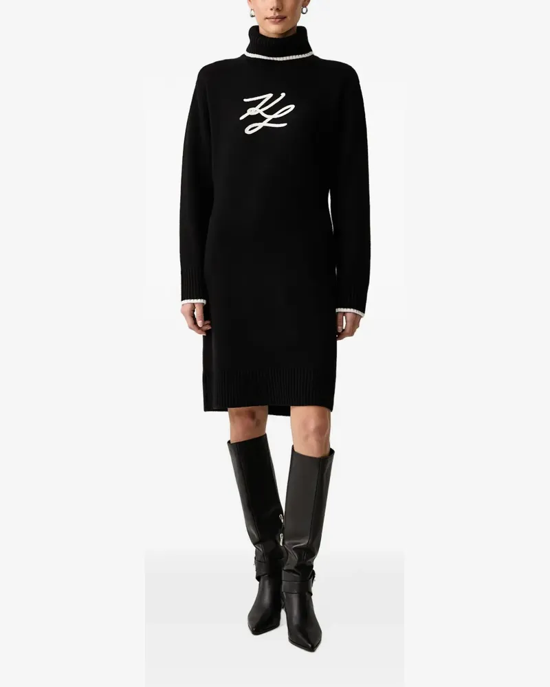 Karl Lagerfeld logo-embroidered roll-neck mini dress - Schwarz Schwarz