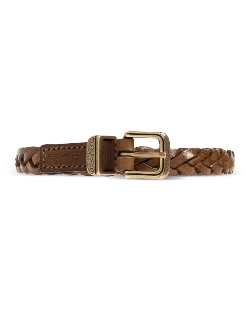 Etro braided detailed-buckle leather belt - Braun Braun