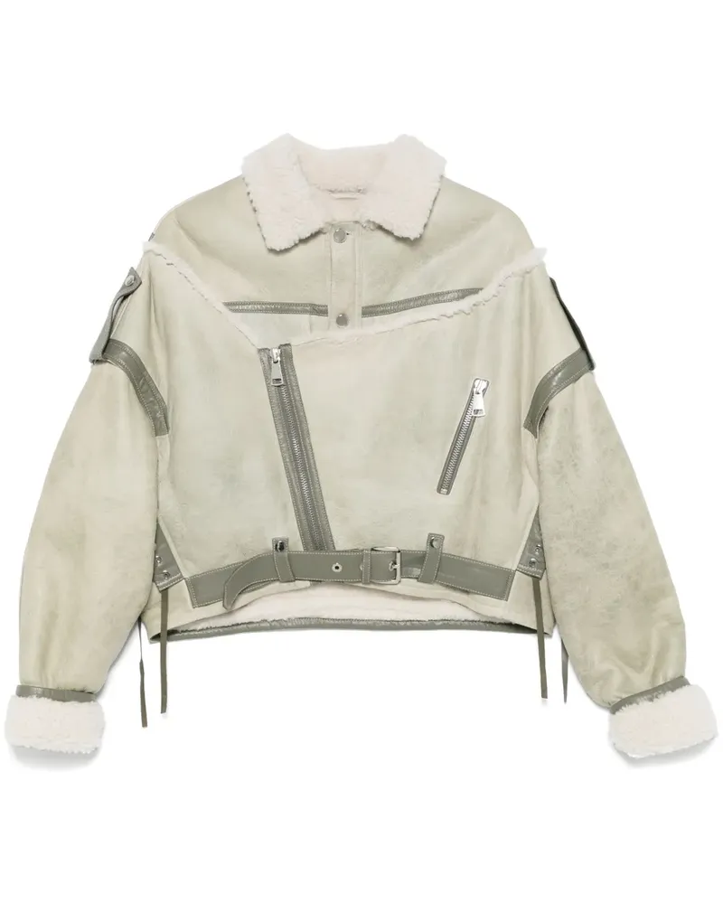 Manokhi Lederjacke mit Shearling-Kragen - Grün Grün