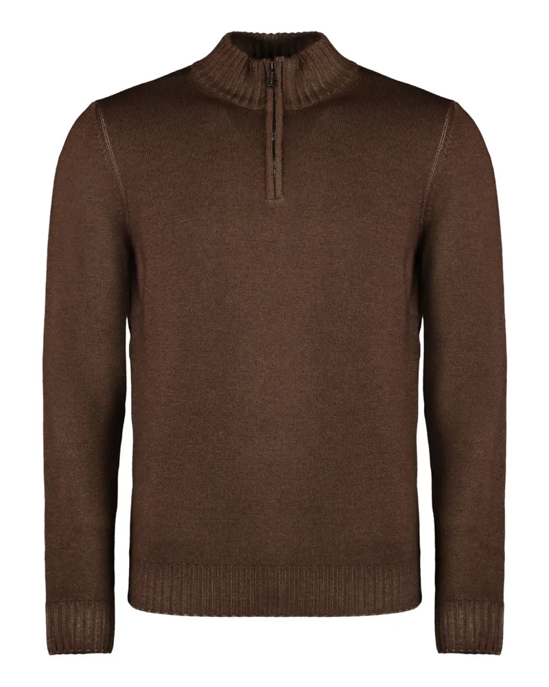 MOORER Terni Pullover mit kurzem Reißverschluss - Braun Braun