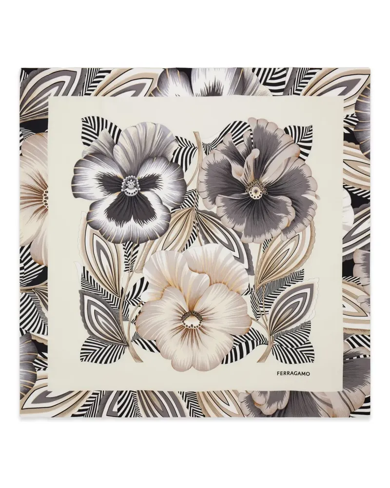 Ferragamo Seidenschal mit Blumen-Print - Nude Nude