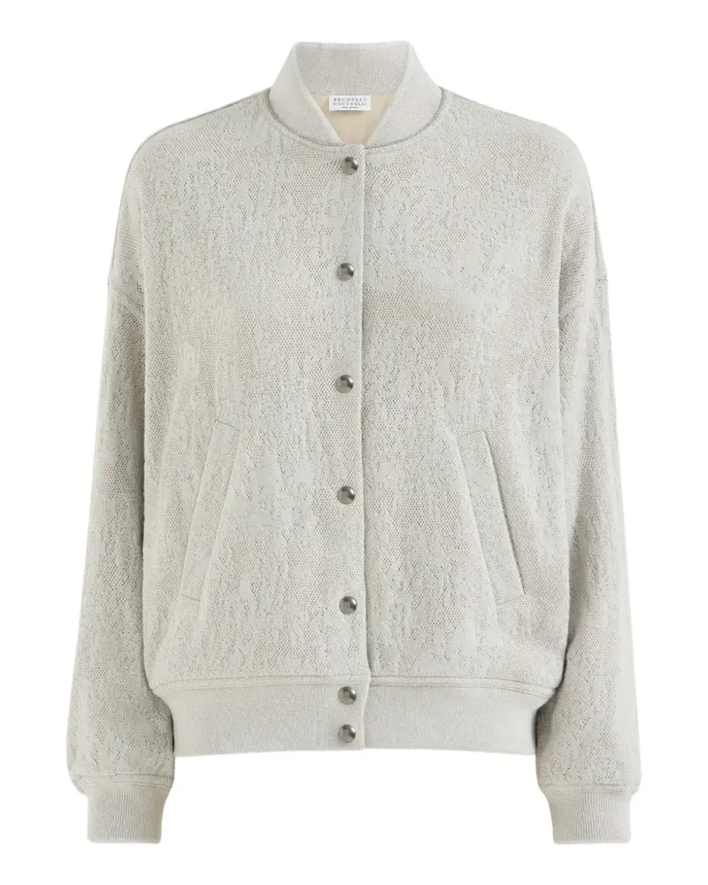 Brunello Cucinelli lace flowers jersey sweatshirt in sparkling virgin wool and cashmere with Monili - Grau Grau