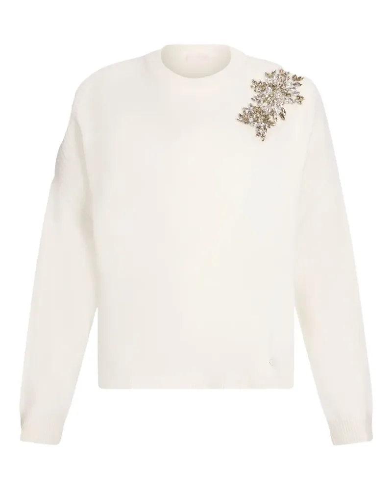 Liu Jo 100% wool jumper with bejewelled embroidery - Weiß Weiß