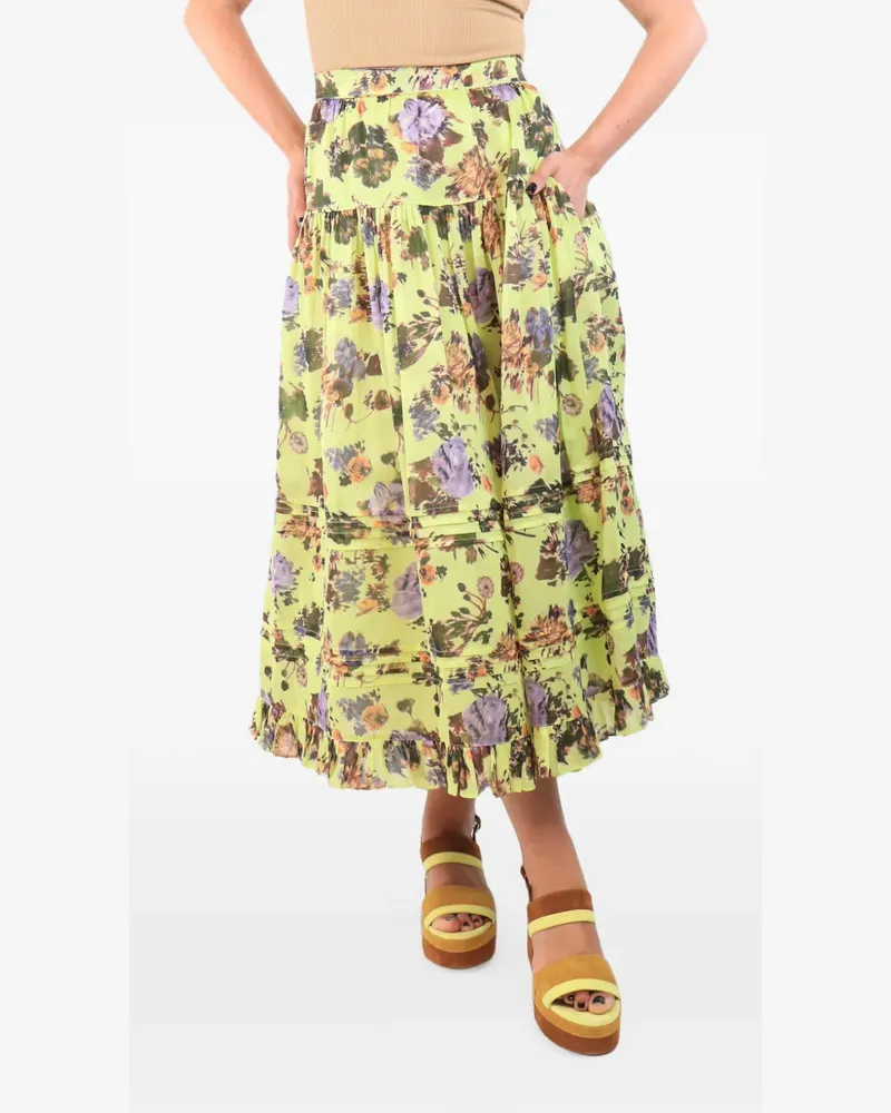 Ulla Johnson Eugenie floral-print midi skirt - Grün Grün