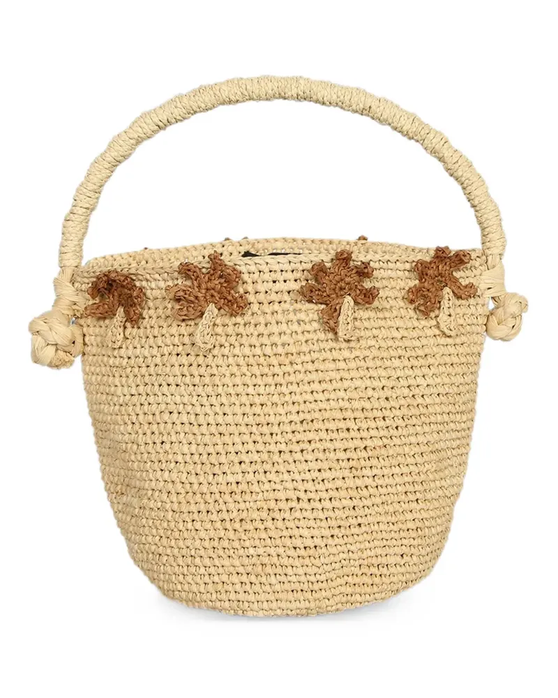 Alanui crochet-knit palm-tree bucket bag - Nude Nude