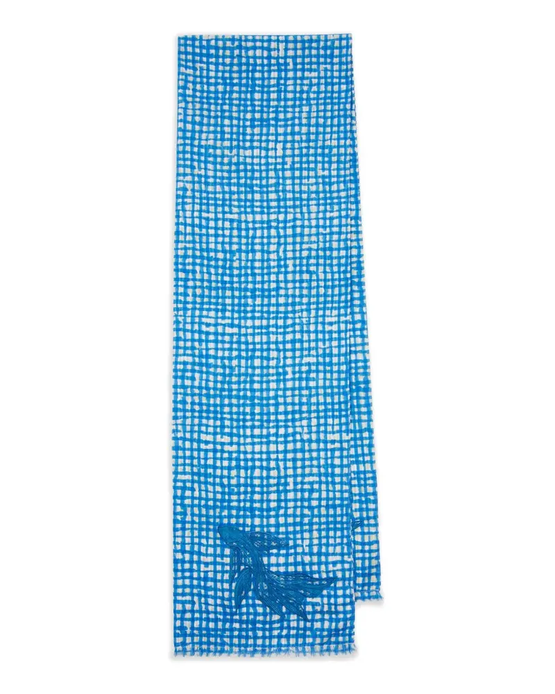 Paul Smith Fish check-pattern cotton scarf - Blau Blau