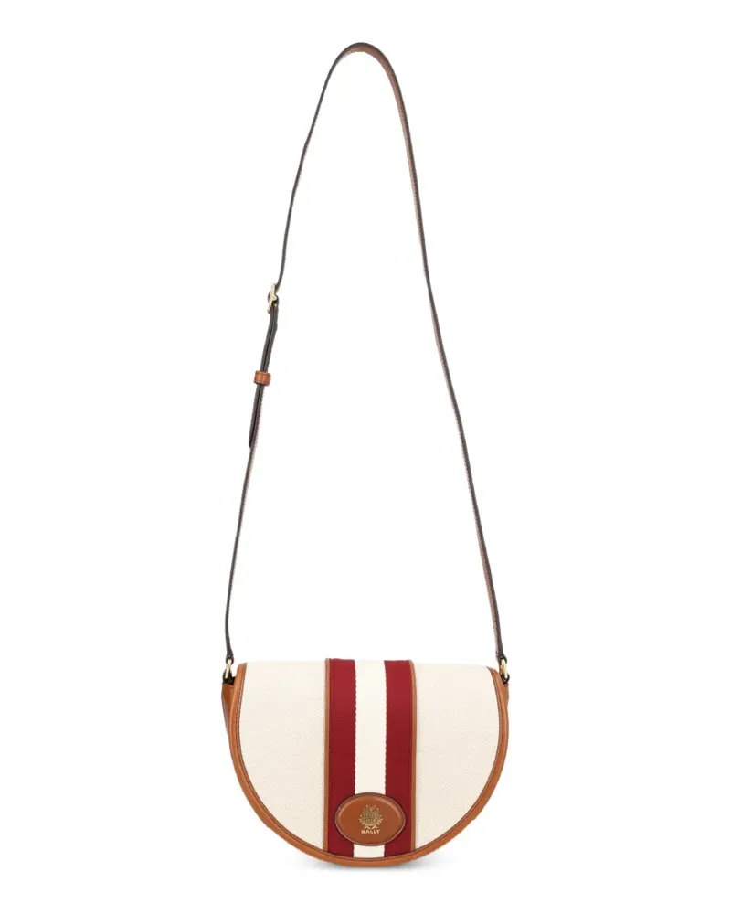 Bally stripe-detail leather-trim shoulder bag - Nude Nude