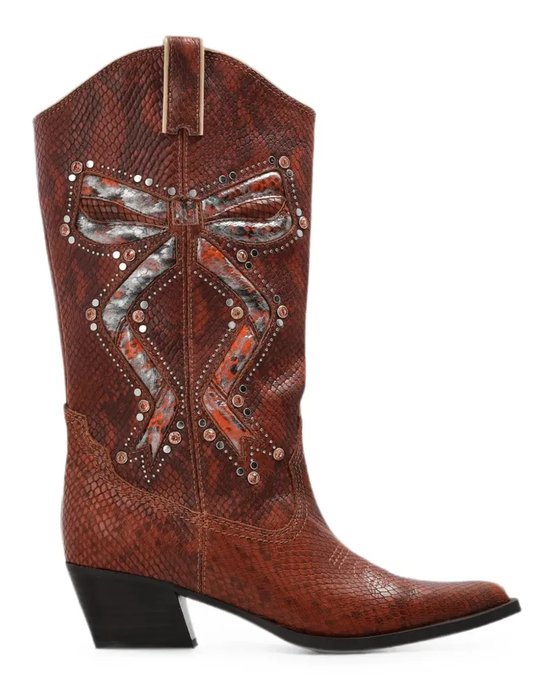 Kurt Geiger Rodeo Bow Cowboystiefel mit Schlangenleder-Effekt - Braun Braun