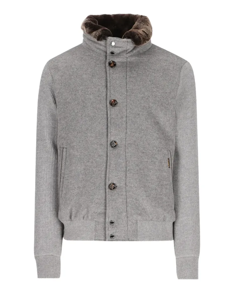 MOORER Gerippte Jacke mit Pelzkragen - Grau Grau