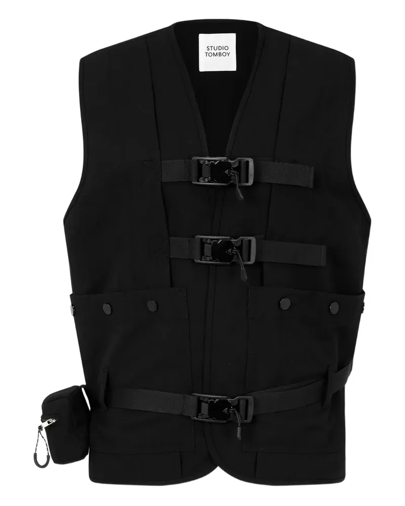 STUDIO TOMBOY buckle-fastening patch-pocket vest - Schwarz Schwarz
