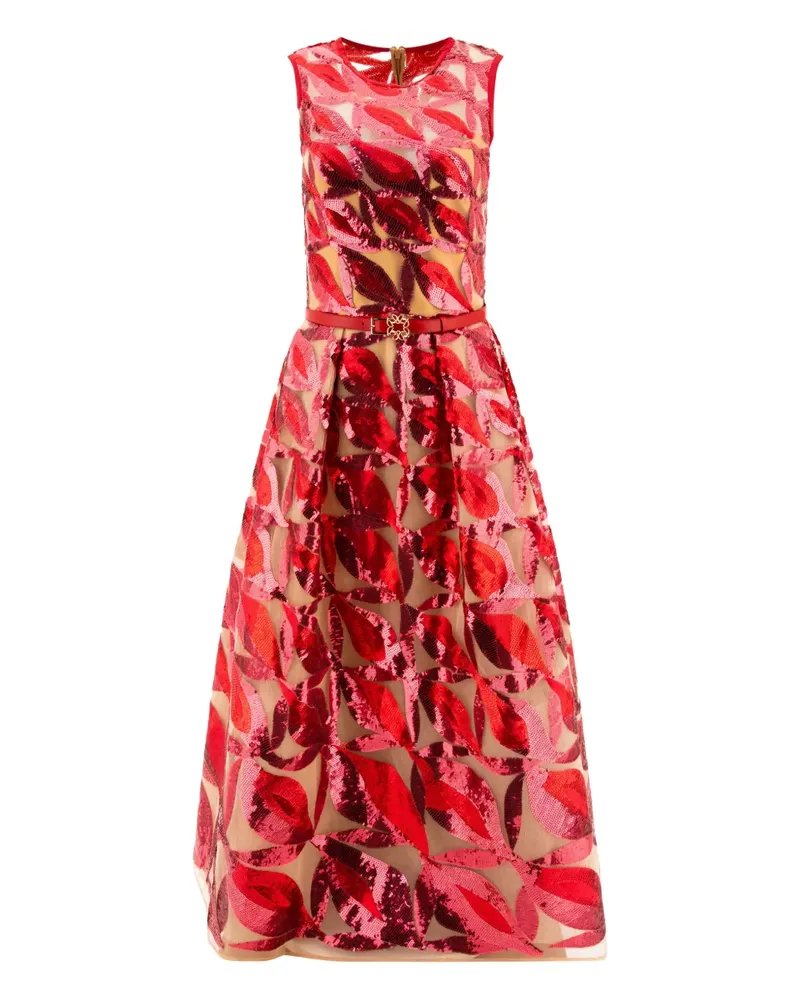 Elie Saab Paillettenkleid mit Blattdetail - Rot Rot