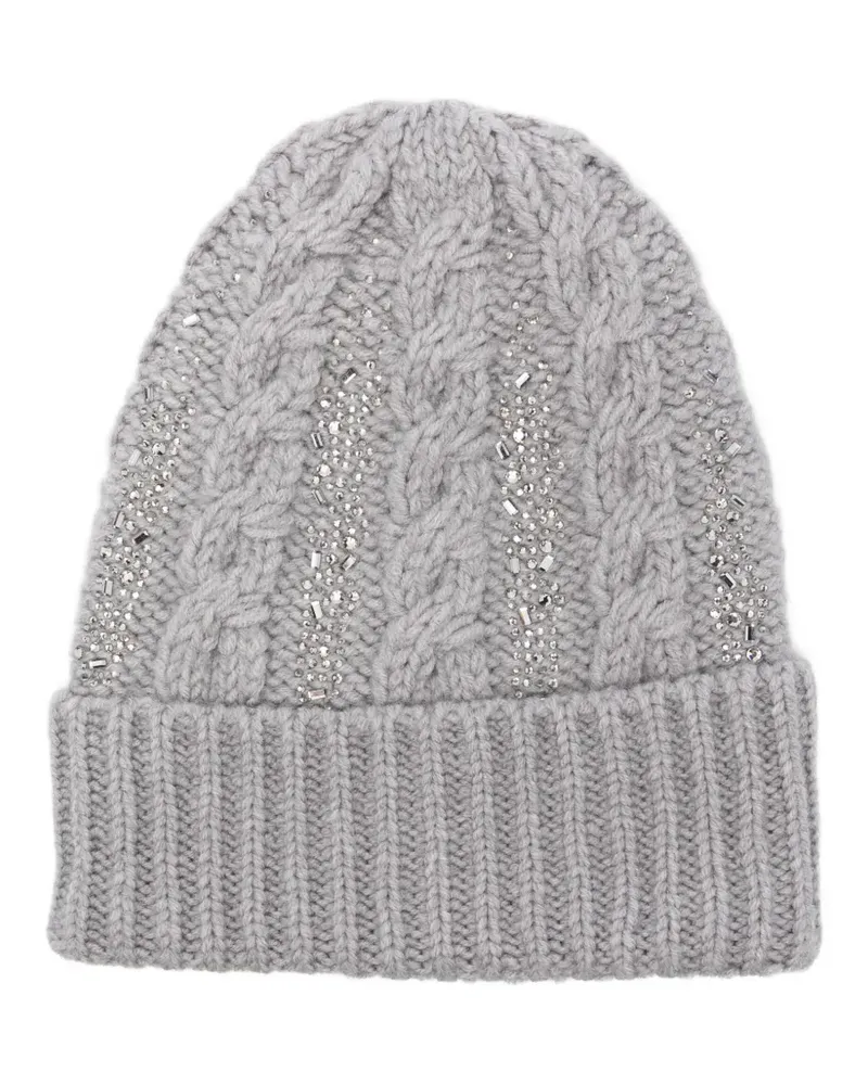 Ermanno Scervino Beanie mit Kristallen - Grau Grau