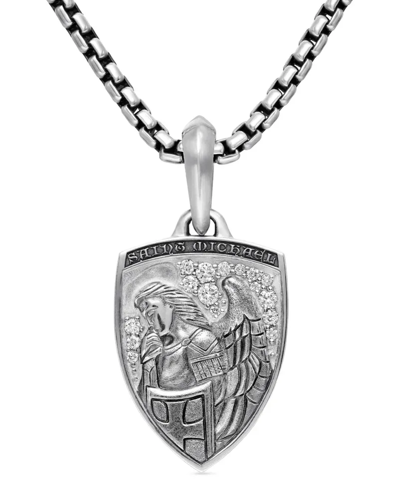David Yurman St. Michael Sterlingsilber-Amulett mit Diamanten 26mm Silber