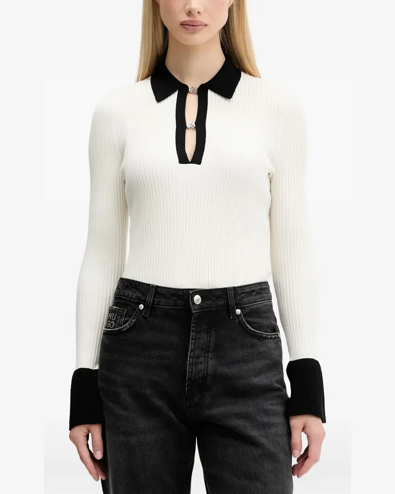 HUGO BOSS Geripptes Top mit Logo-Verzierung - Weiß Weiß