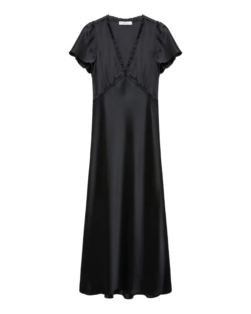 Dorothee Schumacher Midikleid im Diagonalschnitt mit Rüschenbesatz - Schwarz Schwarz