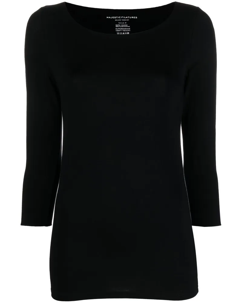 Majestic Langarmshirt mit U-Ausschnitt - Schwarz Schwarz